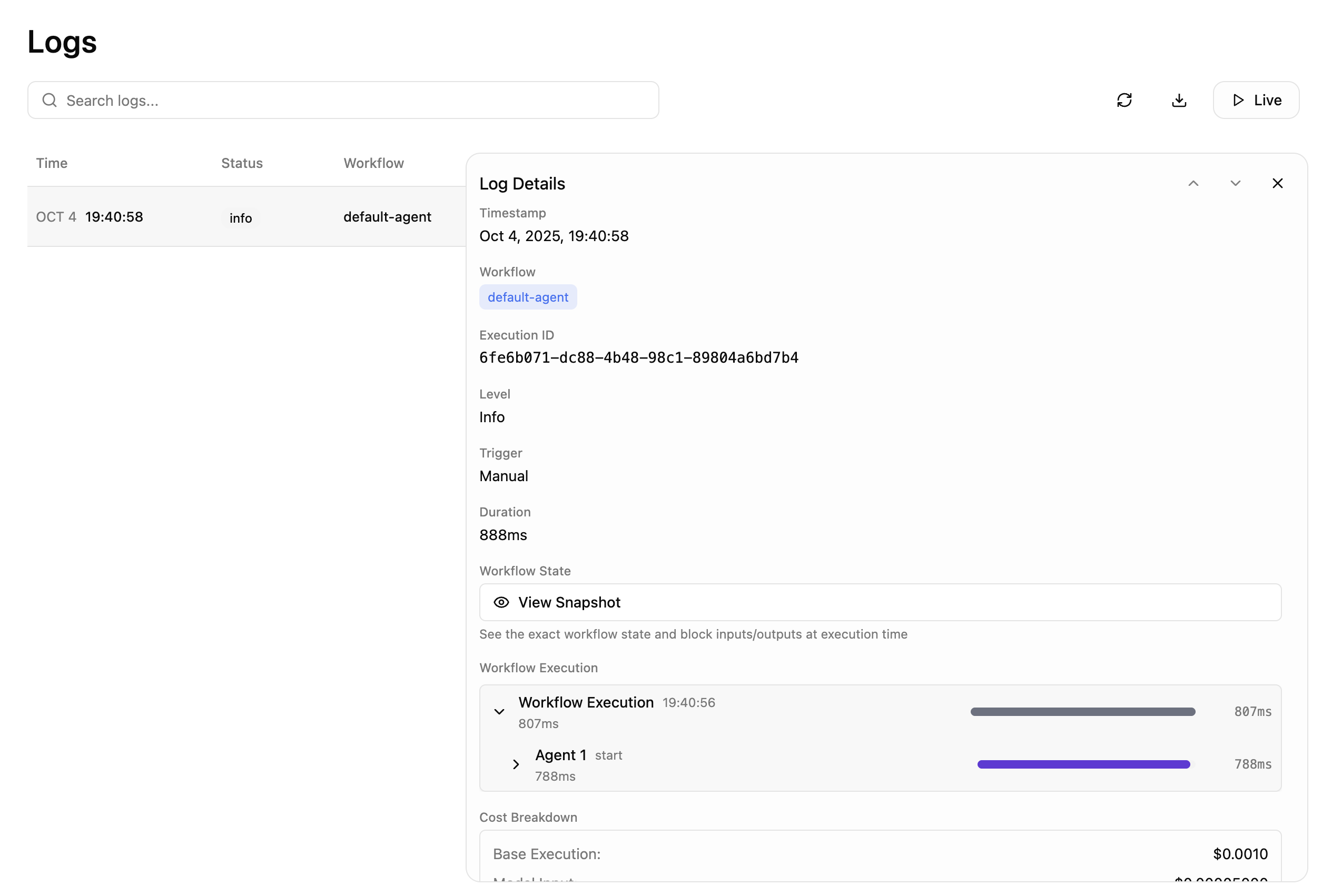 Nawa execution logs and monitoring dashboard